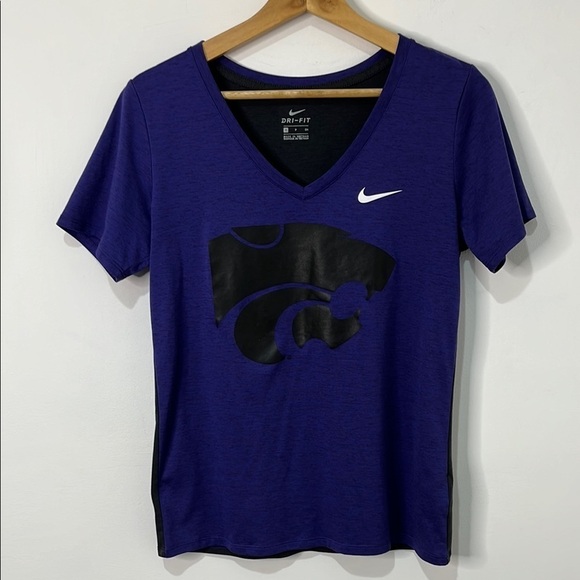 Nike Dri-Fit Women's Small K State Wildcats Purple Black V-Neck T Shirt Athletic - Picture 2 of 12